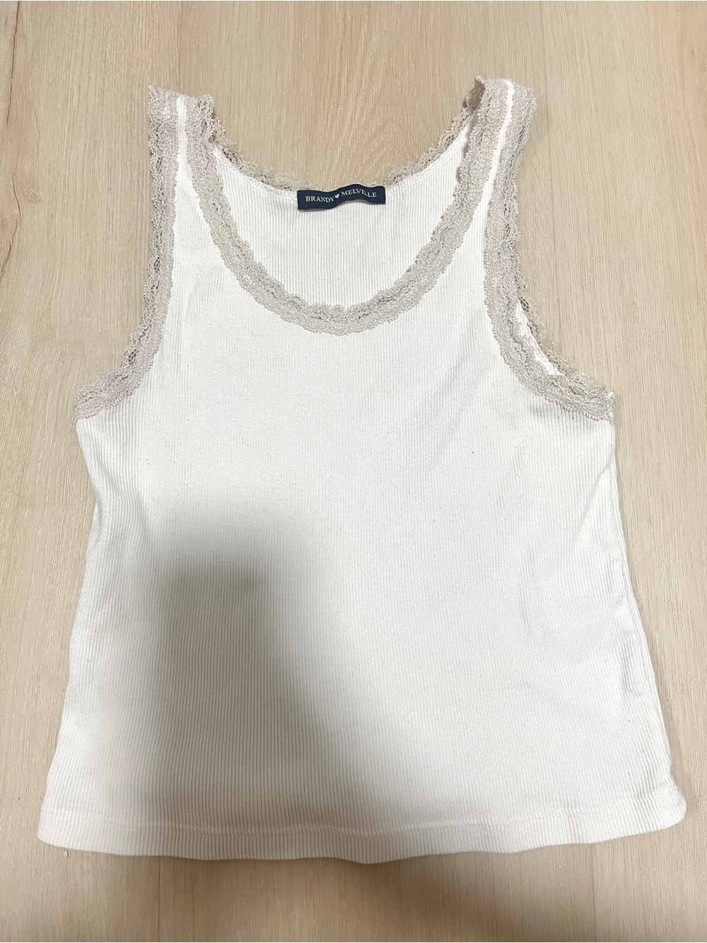 Brandy Melville White Tank with Cream Lace Trim